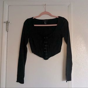 ⬇️F21 Ribbed Lace Up Boustier Black Longsleeve Top